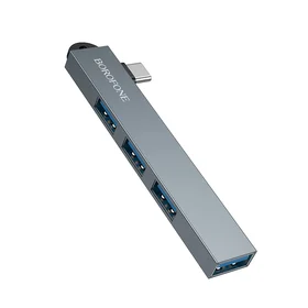 Borofone Adapter HUB FH1A 4 in 1 - Type C to 3xUSB 2.0 + USB 3.0 - grey