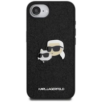 Karl Lagerfeld Fixed Glitter Karl&Choupette Heads Metal Pin dėklas telefonui iPhone 16e - juodas