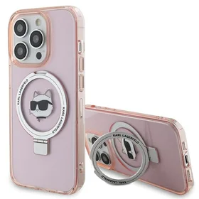 Karl Lagerfeld KLHMP15XHMRSCHP iPhone 15 Pro Max 6.7" rožinis kietas dėklas su stovu Choupette Head MagSafe