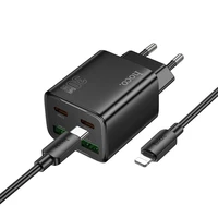 Įkroviklis Hoco 2 x USB C + 2 x USB A QC3.0 PD 3A 30W + kabelis USB C į Lightning N56 juodas