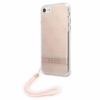 Guess GUOHCI8H4STP iPhone SE 2022 / SE 2020 / 7 / 8 rožinis kietasis dėklas su 4G rašto dirželiu