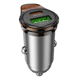 Automobilinis įkroviklis Hoco USB A + USB C PD QC3.0 43W NZ16A metalinis pilkas