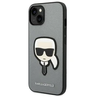 Karl Lagerfeld Saffiano Karl's Head Patch dėklas telefonui iPhone 14 Plus - sidabrinis