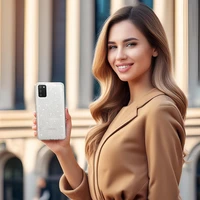 Kristalinis blizgučių dėklas telefonui Samsung Galaxy A02S sidabro spalvos