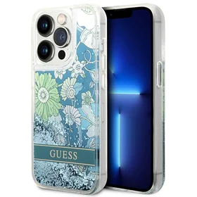 Guess GUHCP14LLFLSN iPhone 14 Pro 6.1 žalias / žalias kietasis dėklas Flower Liquid Glitter
