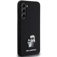 Karl Lagerfeld Silikoninis Karl&Choupette Metal Pin dėklas Samsung Galaxy S24+ - juodas