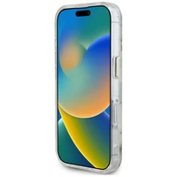 Guess Glitter Flowers Triangle Buttons Magnetinis dėklas telefonui iPhone 16 - baltas