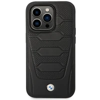 Dėklas telefonui BMW BMHMP14L22RPSK iPhone 14 Pro 6.1" juodas/juodas odos sėdynių raštas MagSafe