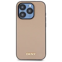 DKNY Grained Metal Logo MagSafe dėklas telefonui iPhone 15 Pro Max - smėlinis