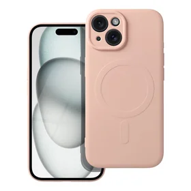 SILICONE MAG COVER dėklas telefonui suderinamas su MagSafe iPhone 15 rožinis