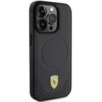 Ferrari anglies pluošto metalo logotipas MagSafe dėklas iPhone 15 Pro – juodas