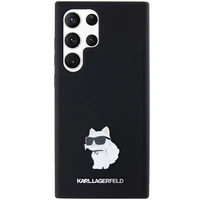 Karl Lagerfeld silikoninis Choupette metalinis ženkliukas dėklas telefonui Samsung Galaxy S24 Ultra - juodas