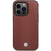Dėklas telefonui BMW BMHCP14X22RFGR iPhone 14 Pro Max 6.7" bordo/bordo odos deimantų raštas