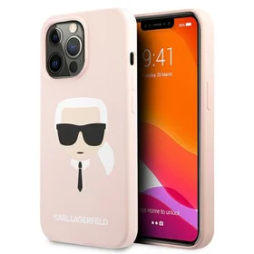 Karl Lagerfeld Silikoninis Karl`o galvos dėklas telefonui iPhone 13 Pro Max 6.7" - šviesiai rožinis