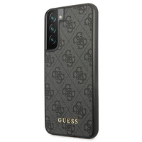 Guess GUHCS22SG4GFGR S22 S901 pilkas kietas dėklas 4G Metal Gold Logo