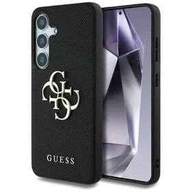 Guess Grained Big 4G Logo Small Classic Logo dėklas telefonui Samsung Galaxy S25 juodas