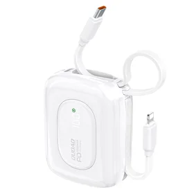 Dudao K32 22.5W 10000mAh išorinė baterija su įmontuotu USB-C / Lightning kabeliu - balta