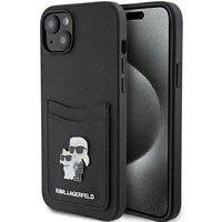 Karl Lagerfeld Saffiano Cardslot Karl&Choupette Metal Pin Dėklas telefonui iPhone 15 - juodas