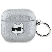 Dėklas ausinėms AirPods 4 Karl Lagerfeld Monogram Choupette Head – sidabrinis