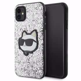 Karl Lagerfeld KLHCN61G2CPS iPhone 11 / Xr 6.1" sidabrinis kietas dėklas Blizgučiai Choupette Emblema