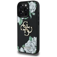 Guess Grained Roses Big 4G logo dėklas telefonui iPhone 16 Pro Max - juodas