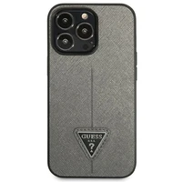 Guess Saffiano trikampio logotipo dėklas telefonui iPhone 13 Pro Max 6.7" - sidabrinis