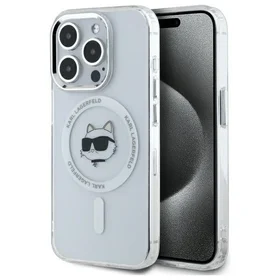Karl Lagerfeld IML Metalinė Choupette galva MagSafe dėklas iPhone 15 Pro - baltas