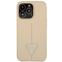 Guess GUHCP14XPSATLE iPhone 14 Pro Max 6.7" smėlio kietasis dėklas Saffiano Triangle Logo