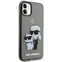 Karl Lagerfeld KLHCN61HNKCTGK iPhone 11 / Xr 6.1" juodas/juodas kietas dėklas Blizgučiai Karl&Choupette