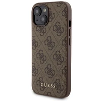 Guess 4G Metal Logo dėklas telefonui rinkinys iPhone 15 + 5000mAh Magnetinė išorinė baterija - ruda