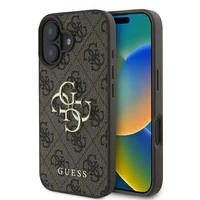 Guess 4G didelio logotipo dėklas telefonui iPhone 16 - rudas