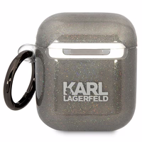Karl Lagerfeld KLA2HNKCTGK Airpods 1/2 dėklas juodas/juodas Blizgučiai Karl&Choupette