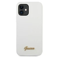 Guess GUHCP12SLSLMGWH iPhone 12 mini 5.4" baltas/baltas kietas dėklas Metal Logo Script