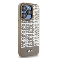 DKNY Odinis spausdintas rašto metalinis logotipas Magnetinis dėklas telefonui iPhone 15 Pro Max - rudas