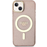 Guess GUHMP14MHCMCGP iPhone 14 Plus 6.7" rožinis/rožinis kietas dėklas Blizgučiai Auksas Magnetinis
