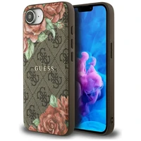 Guess 4G Flowers Print Magnetinis dėklas telefonui iPhone 16e - rudas