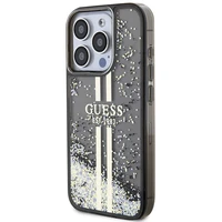 Guess Liquid Glitter Gold Stripes dėklas telefonui iPhone 15 Pro - juodas