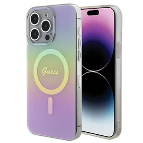 Guess IML Iridescent Magnetinis dėklas telefonui iPhone 15 Pro - rožinis
