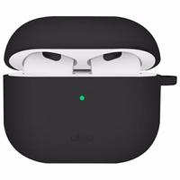 Uniq Nexo AirPods 4 + ausų kabliukų silikoninis dėklas - juodas