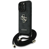 Guess 4G Big Logo Cord Stap dėklas telefonui iPhone 16 Pro Max - juodas
