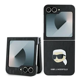 Karl Lagerfeld Saffiano monogramos dėklas telefonui Samsung Galaxy Z Flip 6 - juoda
