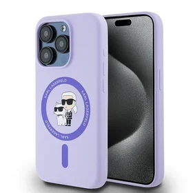 Karl Lagerfeld silikoninis Karl&Choupette galvų žiedas Magnetinis dėklas iPhone 15 Pro - Violetinis