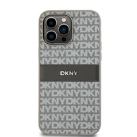 DKNY odinis mono juostelės ir metalinis logotipas dėklas iPhone 14 Pro - smėlio spalvos