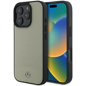 Mercedes MB tekstūruotos ir lygios odos magnetinis dėklas iPhone 16 Pro Max - smėlio spalvos