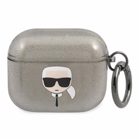 Karl Lagerfeld blizgus Karl's Head dėklas AirPods 3 ausinėms - juodas
