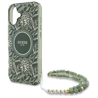 Guess IML Flowers Allover Electro With Pearl Strap MagSafe dėklas telefonui iPhone 16 - žalia