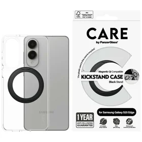CARE by PanzerGlass Funkcinis juodas dėklas su stovu ir QI Samsung Galaxy S25 Edge - skaidrus