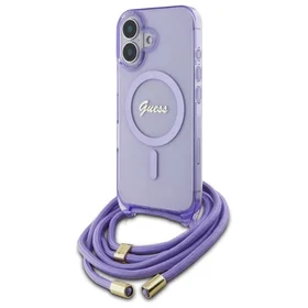 Guess per petį dėklas telefonui Cord Script MagSafe iPhone 16 – violetinis