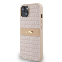 DKNY odinis mono juostelės ir metalinis logotipas dėklas iPhone 15/14/13 - rožinis
