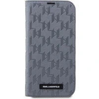 Karl Lagerfeld KLBKP14SSAKLHPG iPhone 14 6.1" knygos dėklas sidabrinis/sidabrinis Saffiano Monogram